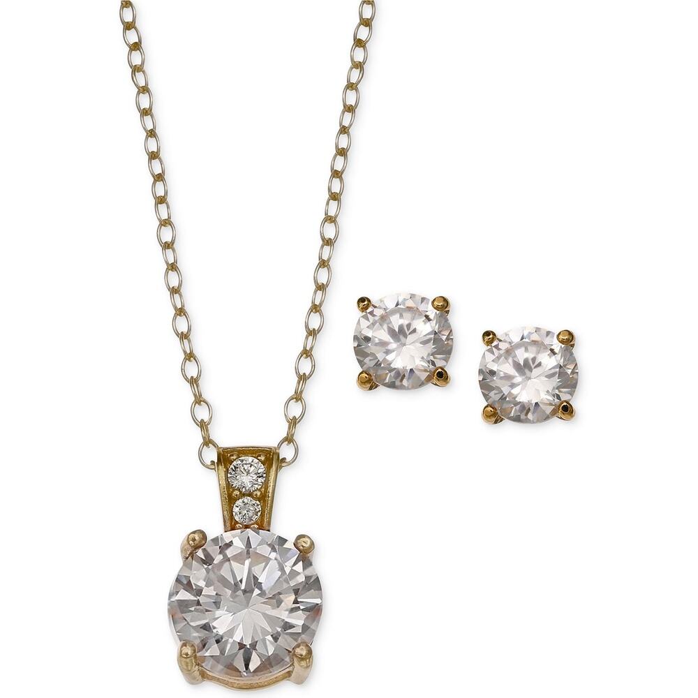 Giani Bernini 2-Pc CZ Round Pendant Necklace Stud Earring 18k Gold-Plated SS NEW